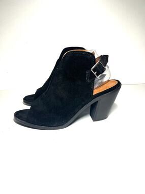 Frye EUC Black Suede Courtney Slingback OpenToe Adjustable Buckle Sandal Shoe 11